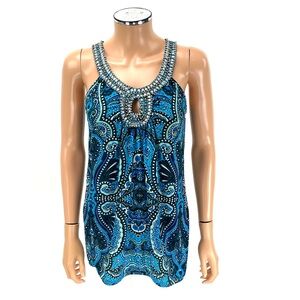 INC INTERNATIONAL CONCEPTS Sleeveless Tank Top Women's SIZE SMALL Blue Beaded